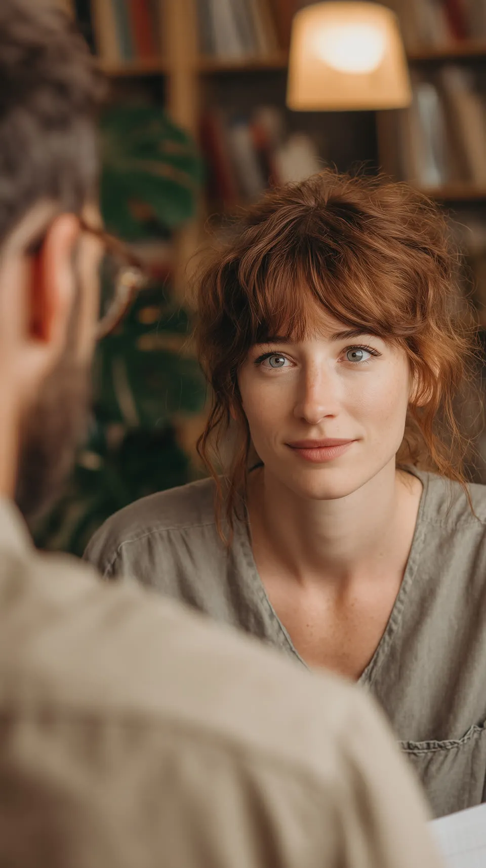 A patient in a thoughtful initial psychiatric evaluation session